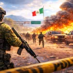 Ilustrasi konflik keamanan di Meksiko terkait aktivitas kartel CJNG dengan warna lebih cerah