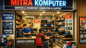 Tempat servis komputer Mitra Komputer melayani perbaikan laptop dan upgrade SSD RAM