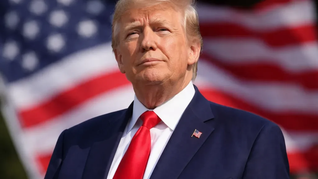 US president infron US flag