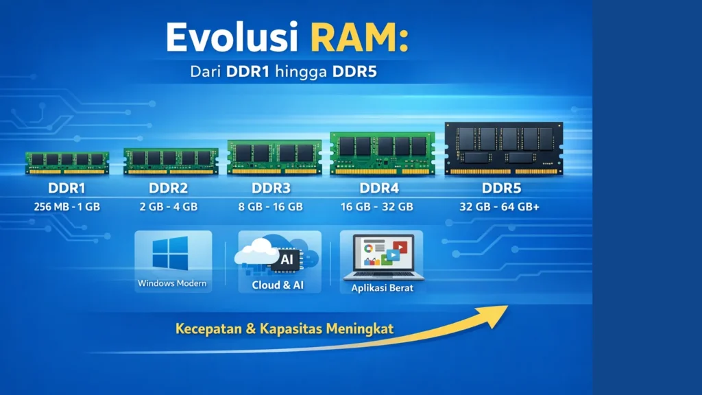 perkembangan RAM komputer dari DDR1 hingga DDR5