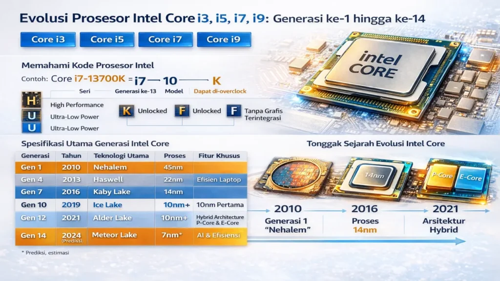 Prosesor Intel Core pada motherboard komputer modern.