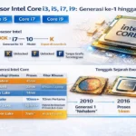 Prosesor Intel Core pada motherboard komputer modern.