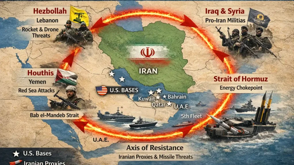 peta strategi ring of fire iran mengepung pangkalan amerika di timur tengah